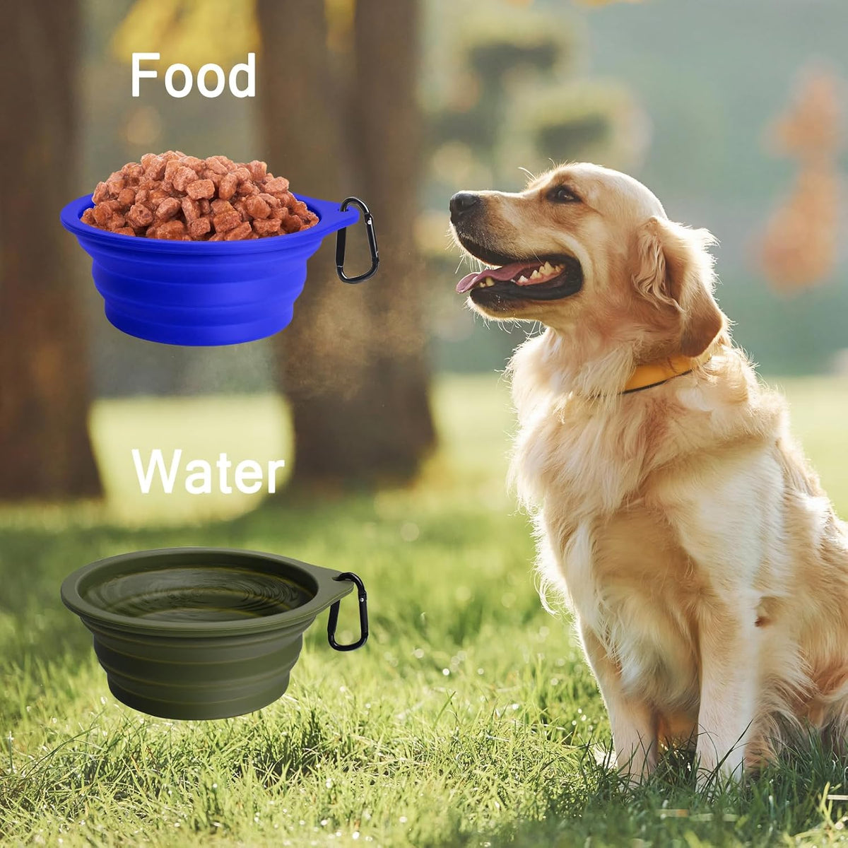 Ultimate 2-Pack Collapsible Dog Bowls: Portable, BPA-Free, Dishwasher Safe Travel Feeding Cups in Army Green & Blue