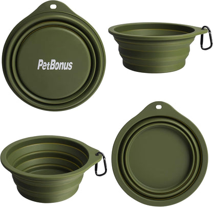 Ultimate 2-Pack Collapsible Dog Bowls: Portable, BPA-Free, Dishwasher Safe Travel Feeding Cups in Army Green & Blue