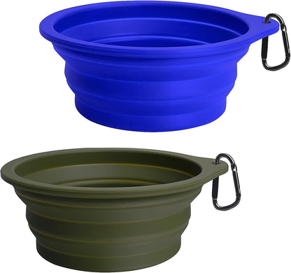 Ultimate 2-Pack Collapsible Dog Bowls: Portable, BPA-Free, Dishwasher Safe Travel Feeding Cups in Army Green & Blue